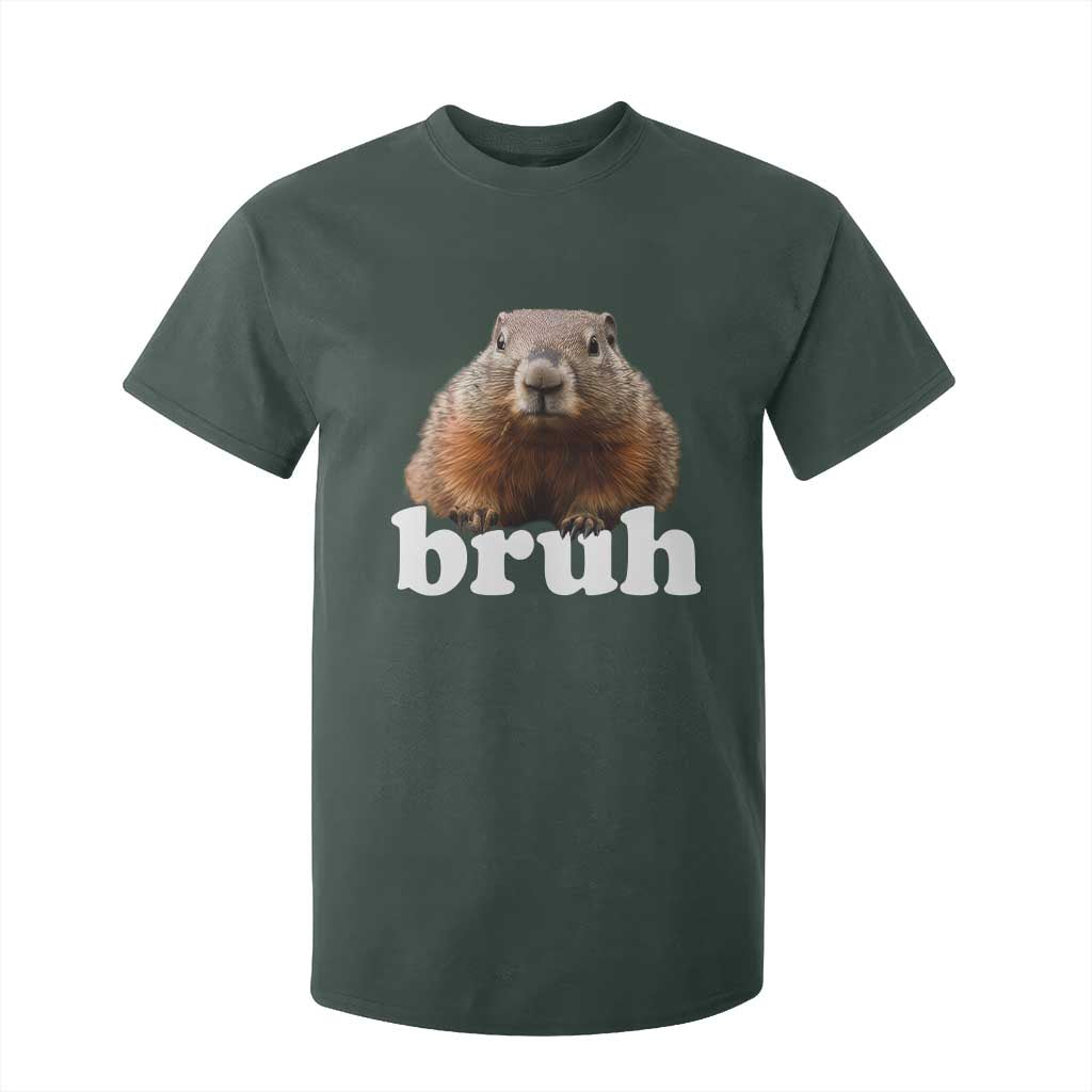 Bruh Groundhog T Shirt For Kid Funny Woodchuck Youth Teens Kids Slang TS10 Dark Forest Green Print Your Wear