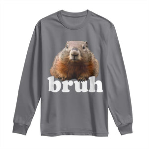 Bruh Groundhog Long Sleeve Shirt Funny Woodchuck Youth Teens Kids Slang TS10 Charcoal Print Your Wear