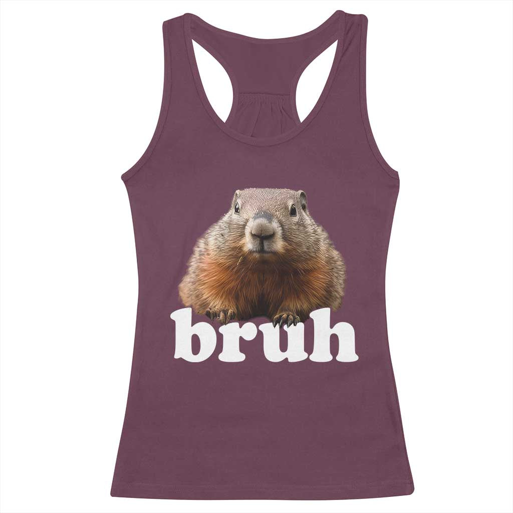 Bruh Groundhog Racerback Tank Top Funny Woodchuck Youth Teens Kids Slang TS10 Maroon Print Your Wear