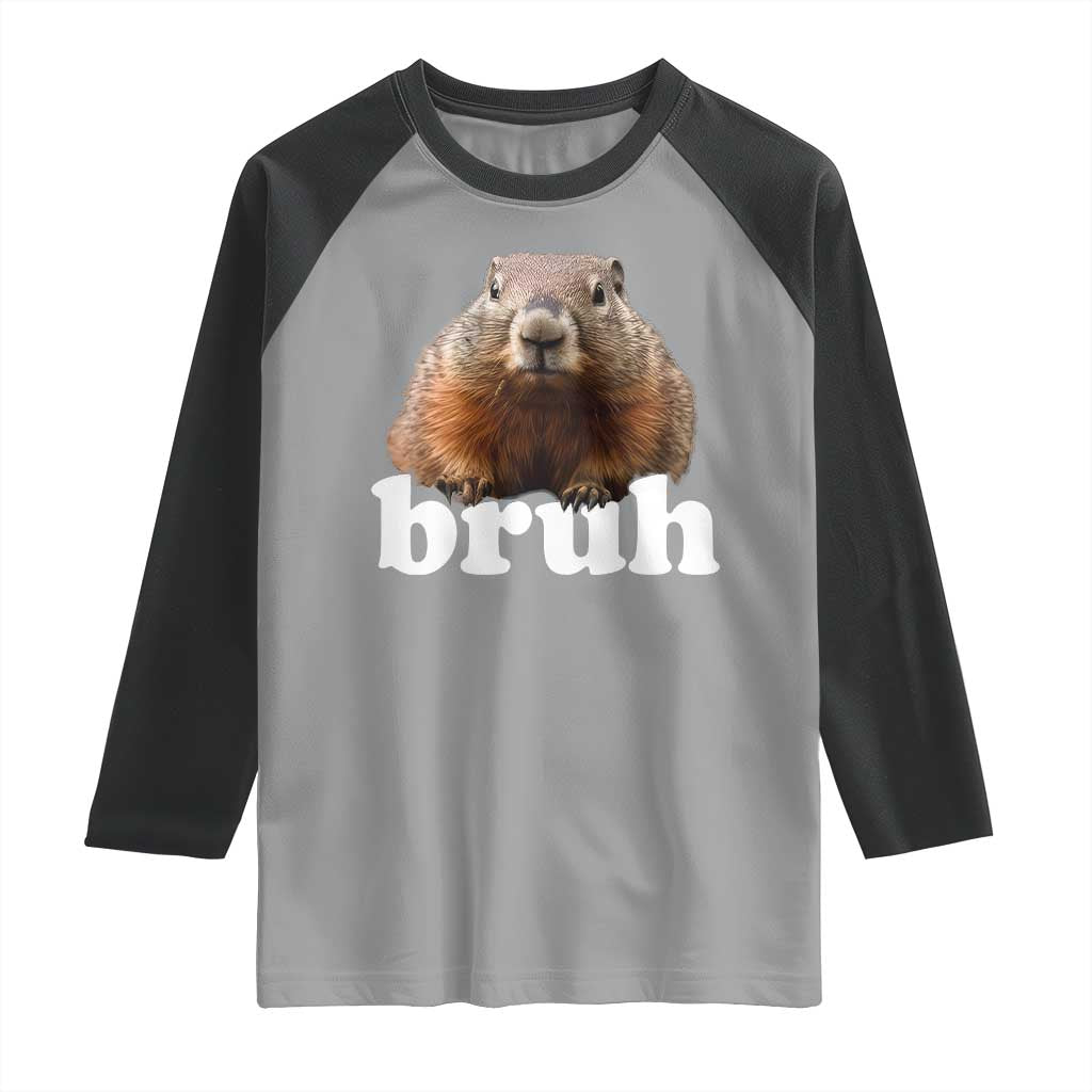 Bruh Groundhog Raglan Shirt Funny Woodchuck Youth Teens Kids Slang TS10 Sport Gray Black Print Your Wear