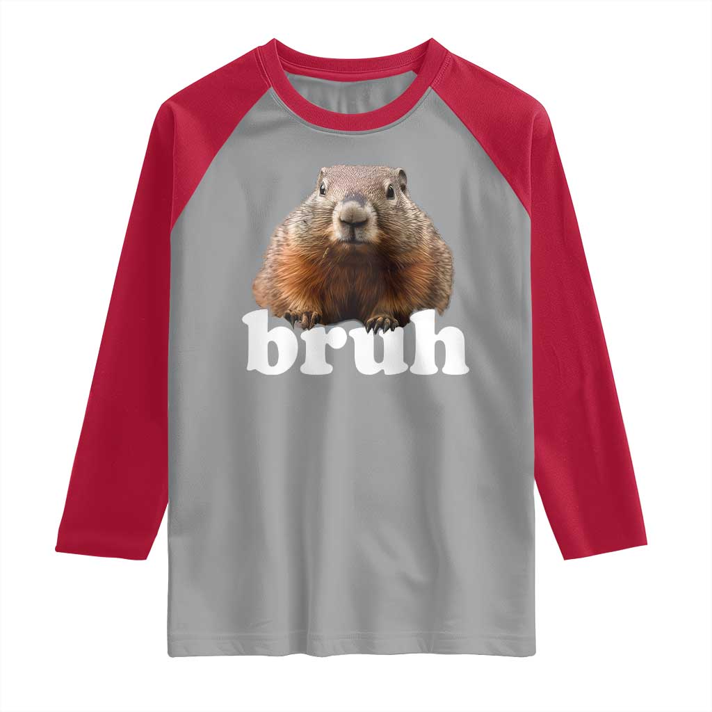 Bruh Groundhog Raglan Shirt Funny Woodchuck Youth Teens Kids Slang TS10 Sport Gray Red Print Your Wear