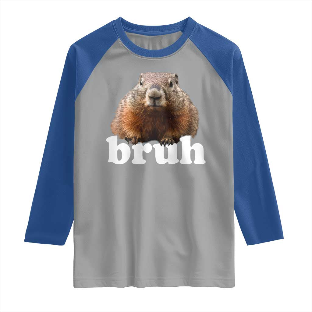 Bruh Groundhog Raglan Shirt Funny Woodchuck Youth Teens Kids Slang TS10 Sport Gray Royal Print Your Wear
