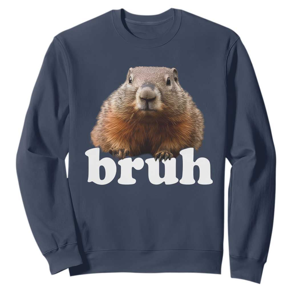 Bruh Groundhog Sweatshirt Funny Woodchuck Youth Teens Kids Slang TS10 Navy Print Your Wear