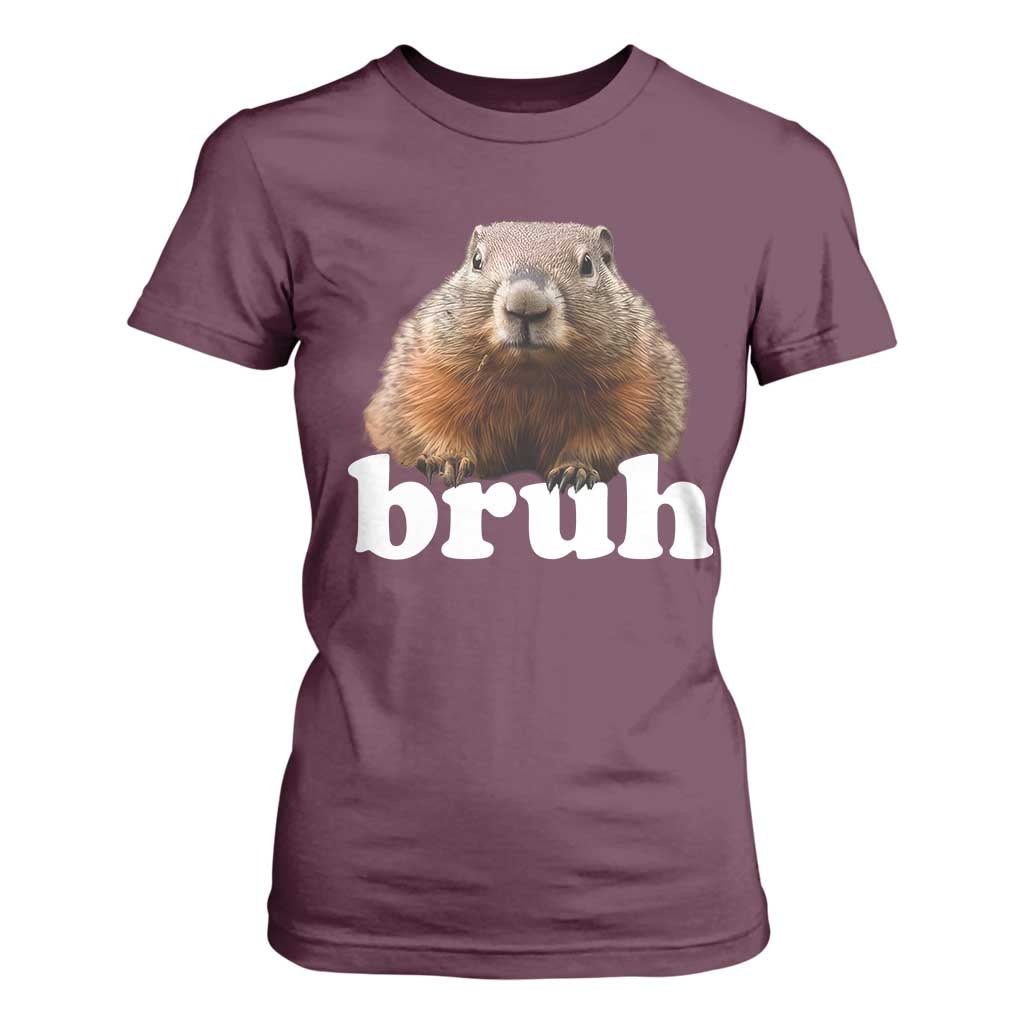 Bruh Groundhog T Shirt For Women Funny Woodchuck Youth Teens Kids Slang TS10 Maroon Print Your Wear