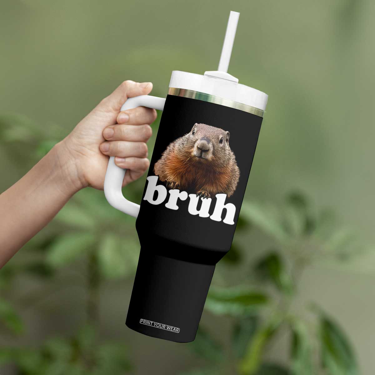 Bruh Groundhog Tumbler With Handle Funny Woodchuck Youth Teens Kids Slang TS10 Print Your Wear