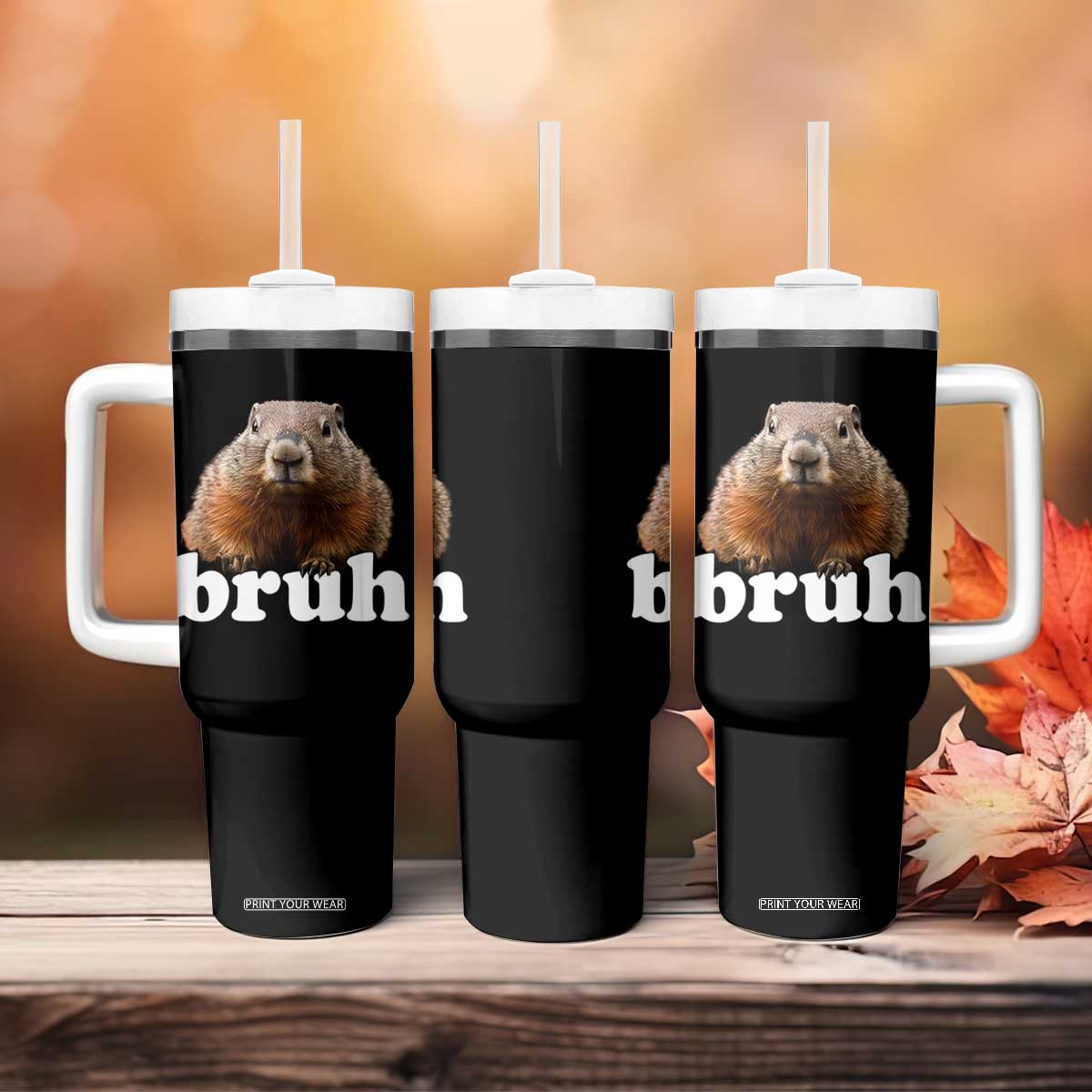 Bruh Groundhog Tumbler With Handle Funny Woodchuck Youth Teens Kids Slang TS10 Print Your Wear