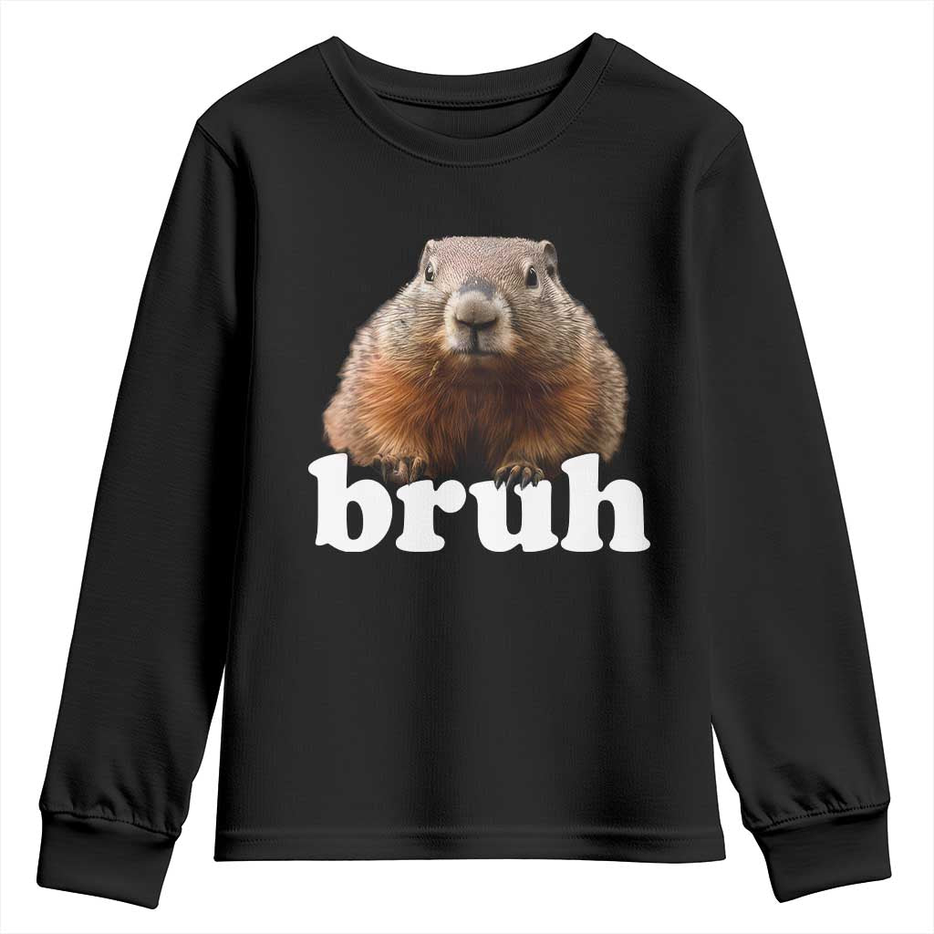 Bruh Groundhog Youth Sweatshirt Funny Woodchuck Youth Teens Kids Slang TS10 Black Print Your Wear