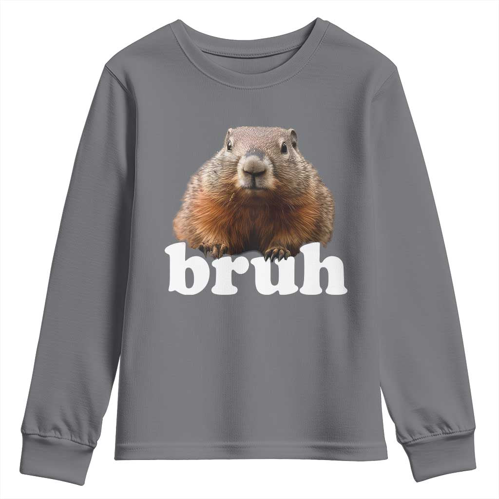 Bruh Groundhog Youth Sweatshirt Funny Woodchuck Youth Teens Kids Slang TS10 Charcoal Print Your Wear