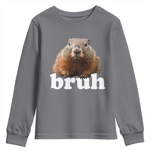 Bruh Groundhog Youth Sweatshirt Funny Woodchuck Youth Teens Kids Slang TS10 Charcoal Print Your Wear