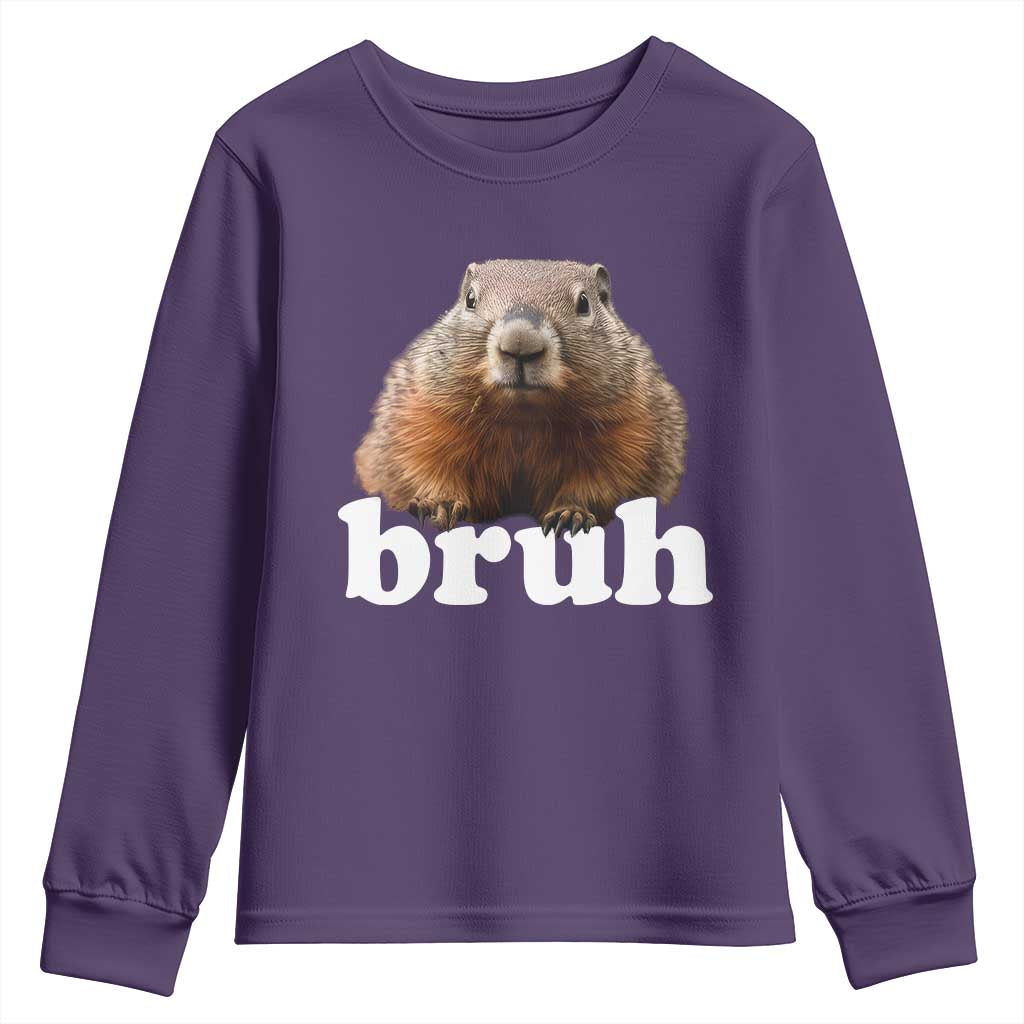 Bruh Groundhog Youth Sweatshirt Funny Woodchuck Youth Teens Kids Slang TS10 Purple Print Your Wear