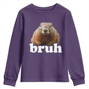 Bruh Groundhog Youth Sweatshirt Funny Woodchuck Youth Teens Kids Slang TS10 Purple Print Your Wear