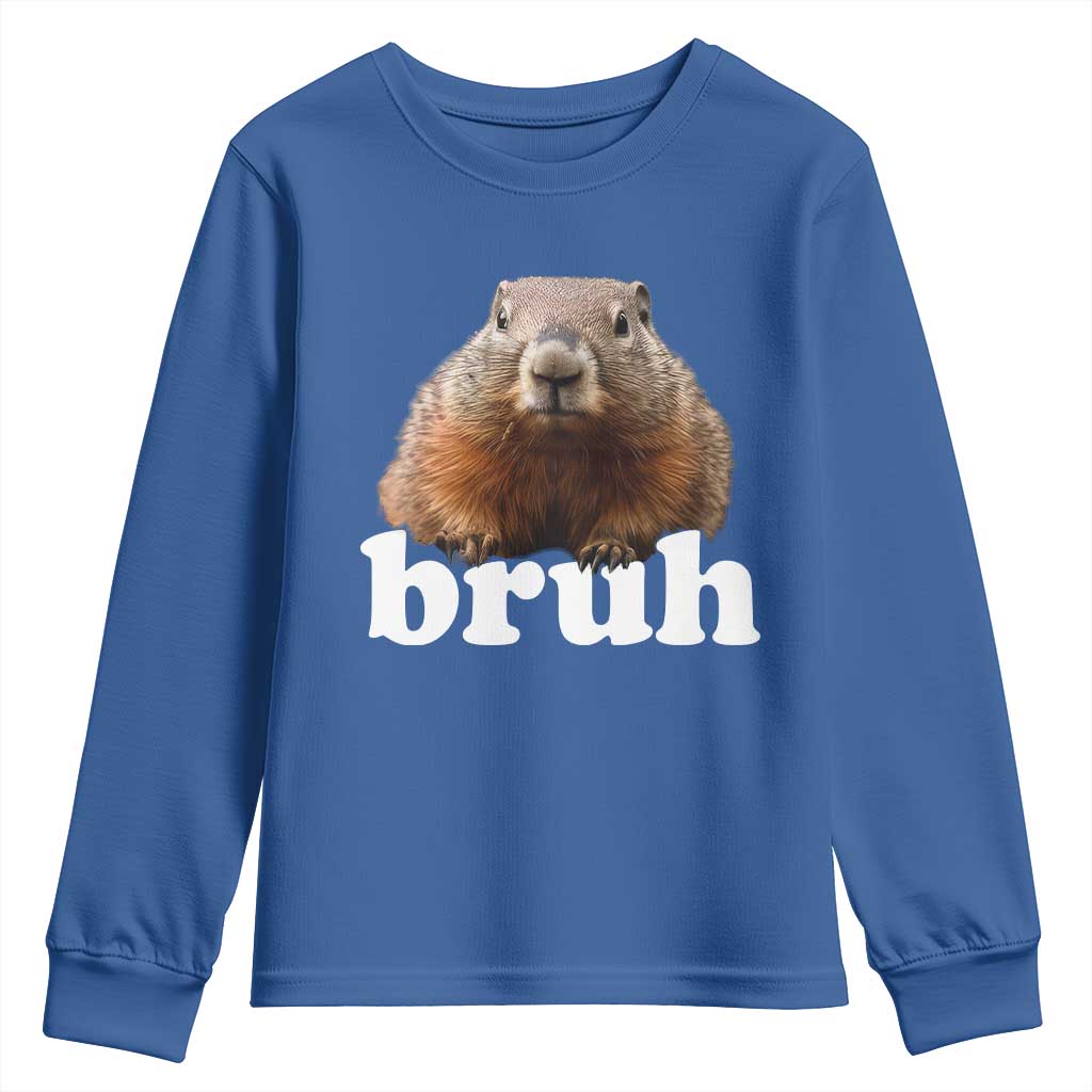 Bruh Groundhog Youth Sweatshirt Funny Woodchuck Youth Teens Kids Slang TS10 Royal Blue Print Your Wear