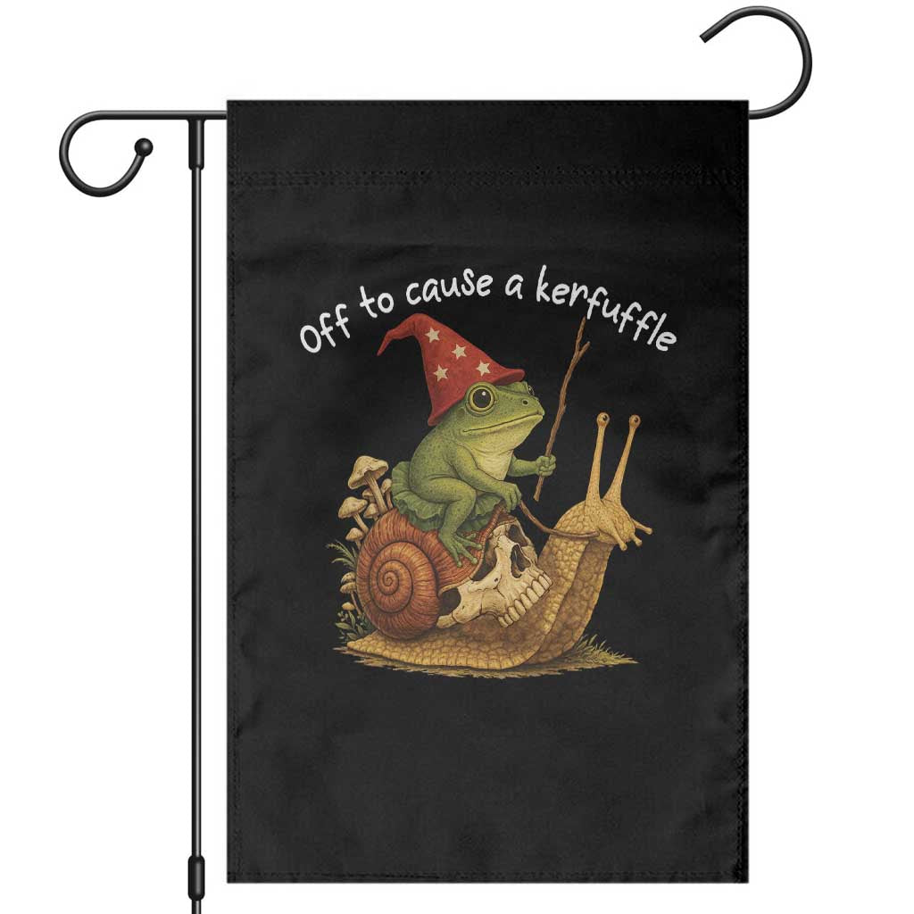 Whimsical Frog Wizard Meme Garden Flag Off to Cause A Kerfuffle TS10 Black Print Your Wear