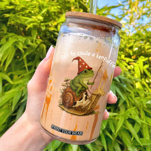 Whimsical Frog Wizard Meme Glass Can Off to Cause A Kerfuffle TS10 Black Print Your Wear