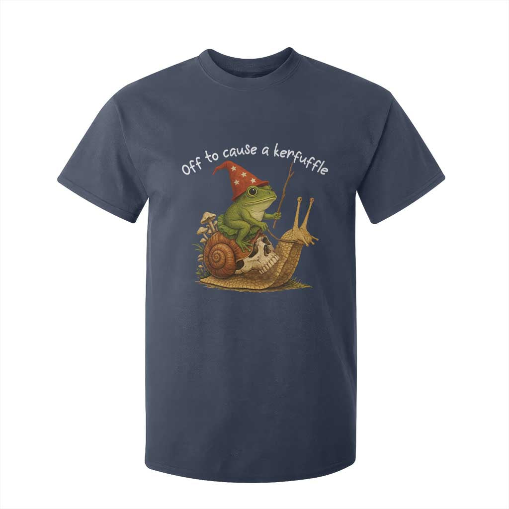 Whimsical Frog Wizard Meme T Shirt For Kid Off to Cause A Kerfuffle TS10 Navy Print Your Wear