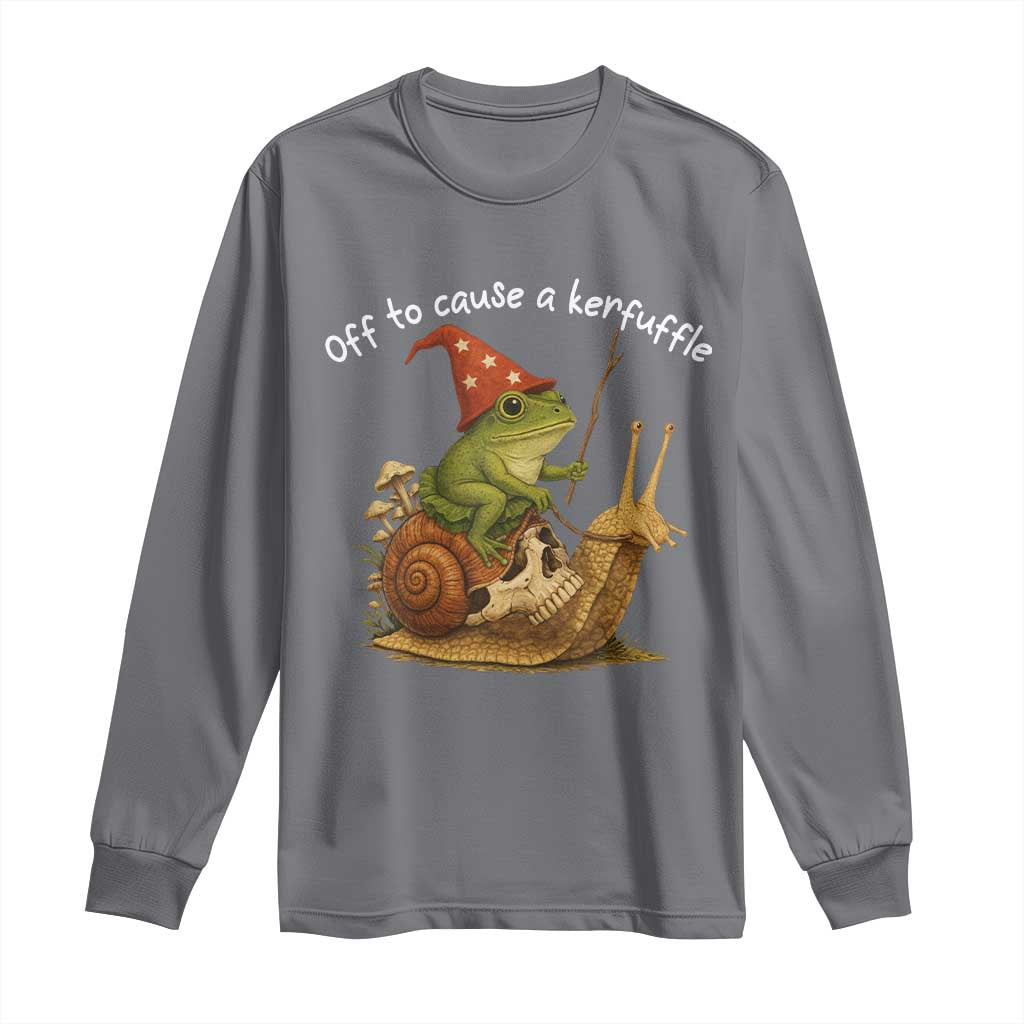Whimsical Frog Wizard Meme Long Sleeve Shirt Off to Cause A Kerfuffle TS10 Charcoal Print Your Wear