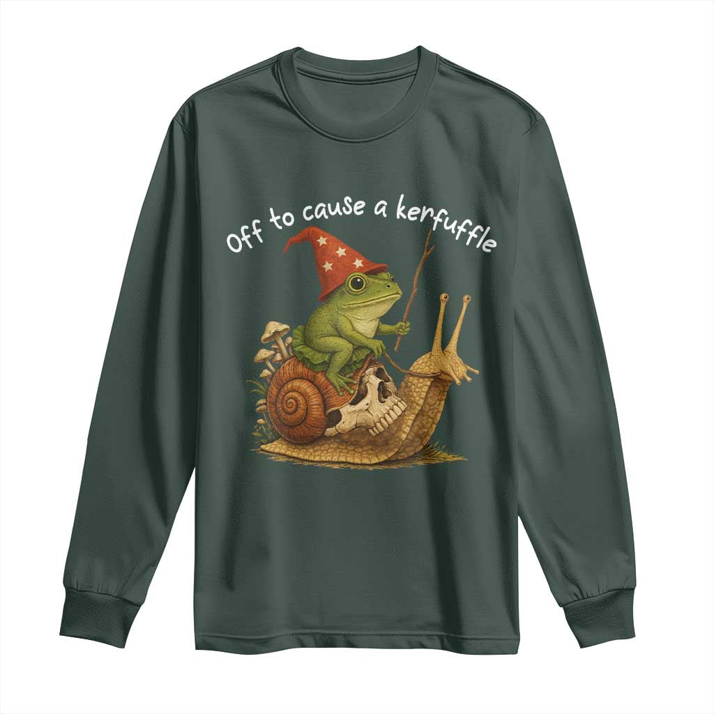 Whimsical Frog Wizard Meme Long Sleeve Shirt Off to Cause A Kerfuffle TS10 Dark Forest Green Print Your Wear