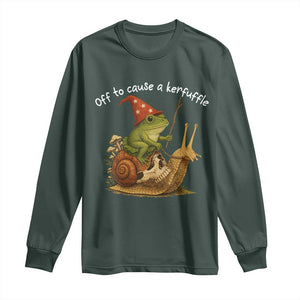 Whimsical Frog Wizard Meme Long Sleeve Shirt Off to Cause A Kerfuffle TS10 Dark Forest Green Print Your Wear