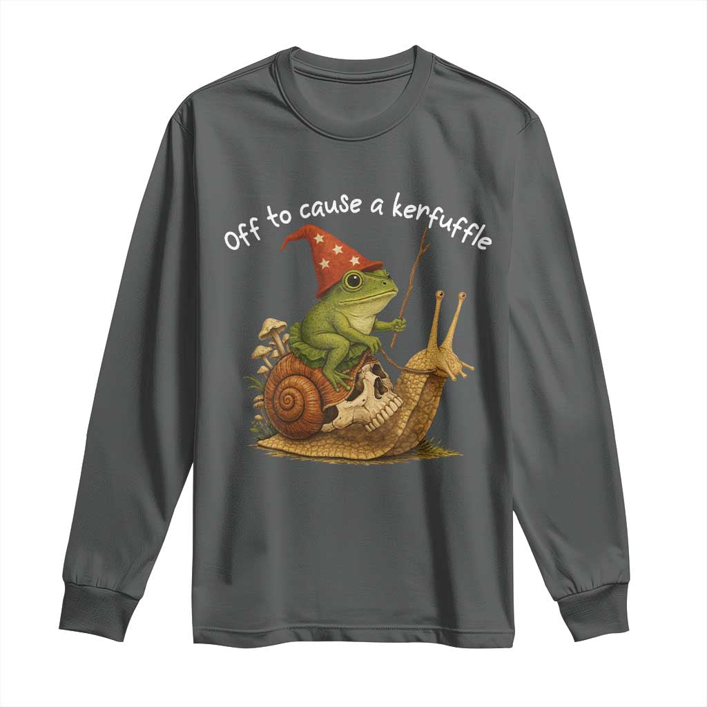 Whimsical Frog Wizard Meme Long Sleeve Shirt Off to Cause A Kerfuffle TS10 Dark Heather Print Your Wear