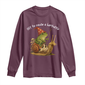 Whimsical Frog Wizard Meme Long Sleeve Shirt Off to Cause A Kerfuffle TS10 Maroon Print Your Wear