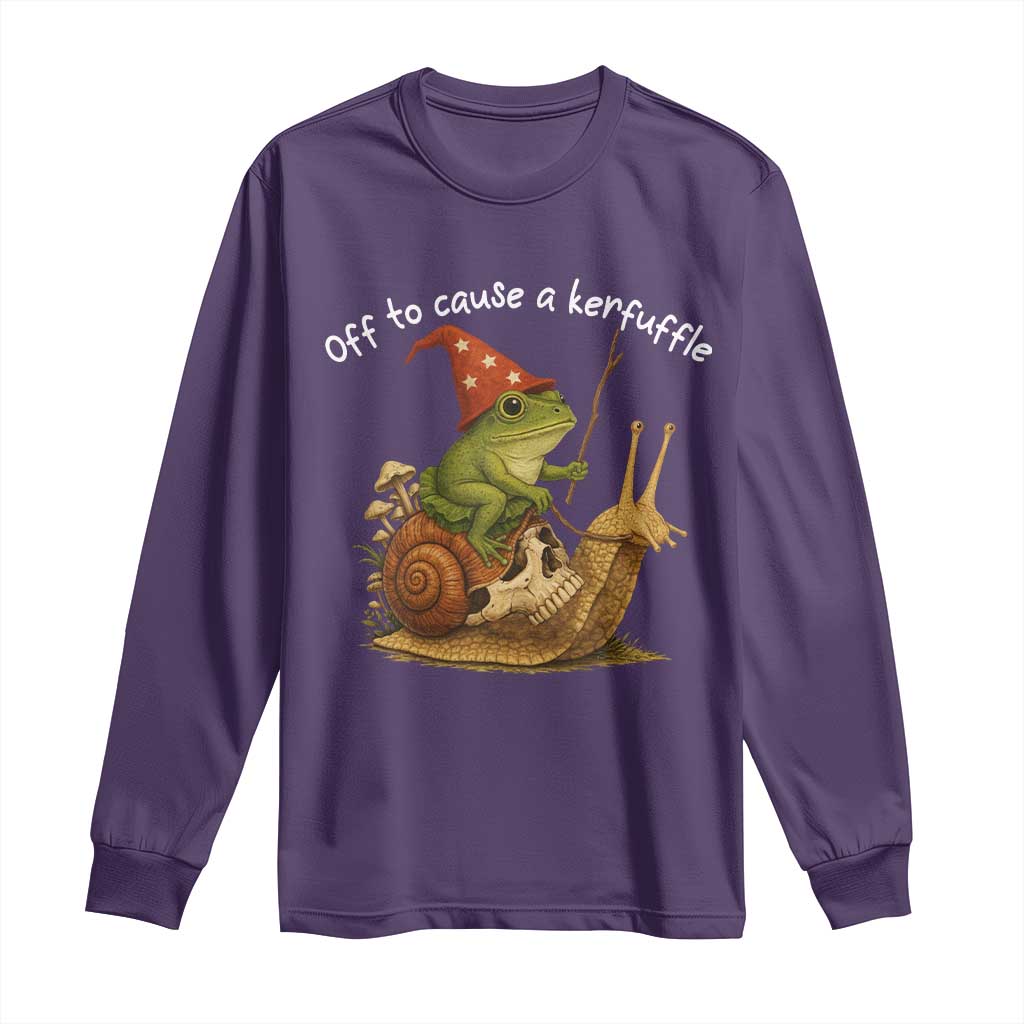 Whimsical Frog Wizard Meme Long Sleeve Shirt Off to Cause A Kerfuffle TS10 Purple Print Your Wear