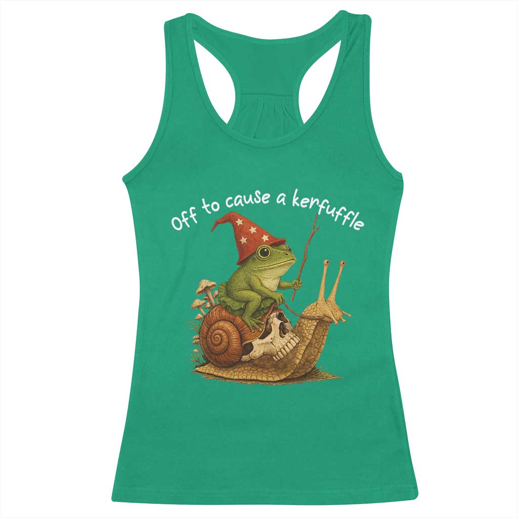 Whimsical Frog Wizard Meme Racerback Tank Top Off to Cause A Kerfuffle TS10 Irish Green Print Your Wear