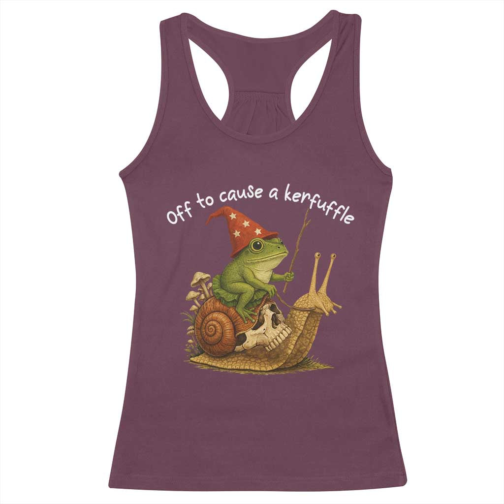 Whimsical Frog Wizard Meme Racerback Tank Top Off to Cause A Kerfuffle TS10 Maroon Print Your Wear