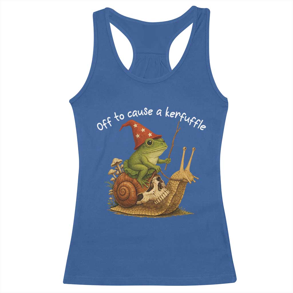 Whimsical Frog Wizard Meme Racerback Tank Top Off to Cause A Kerfuffle TS10 Royal Blue Print Your Wear