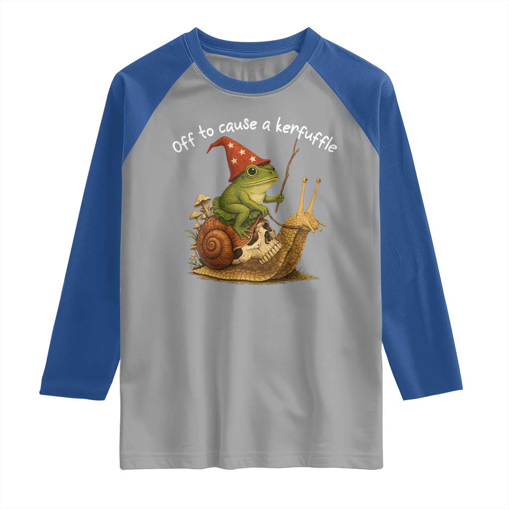 Whimsical Frog Wizard Meme Raglan Shirt Off to Cause A Kerfuffle TS10 Sport Gray Royal Print Your Wear