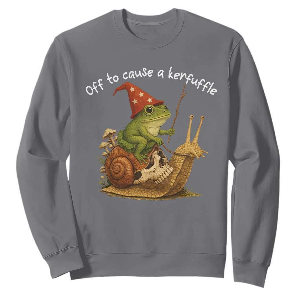 Whimsical Frog Wizard Meme Sweatshirt Off to Cause A Kerfuffle TS10 Charcoal Print Your Wear