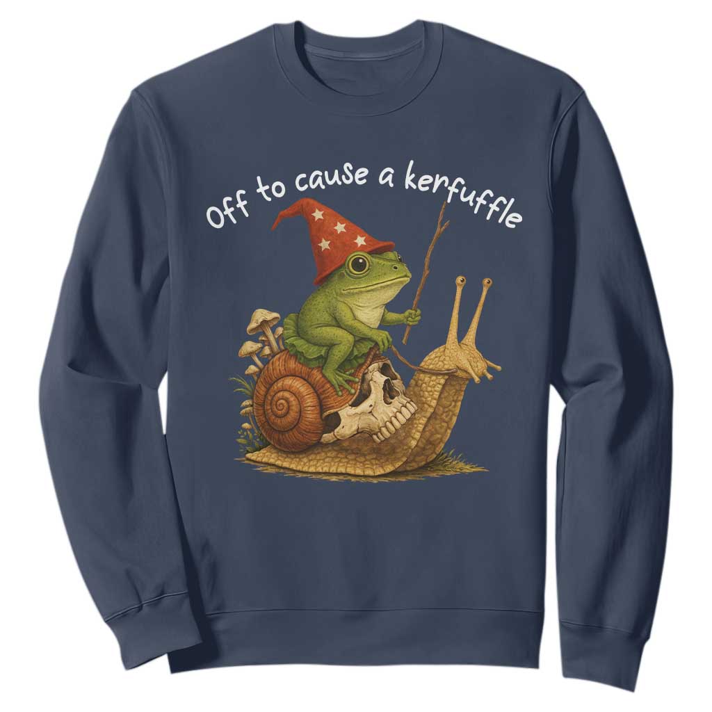 Whimsical Frog Wizard Meme Sweatshirt Off to Cause A Kerfuffle TS10 Navy Print Your Wear