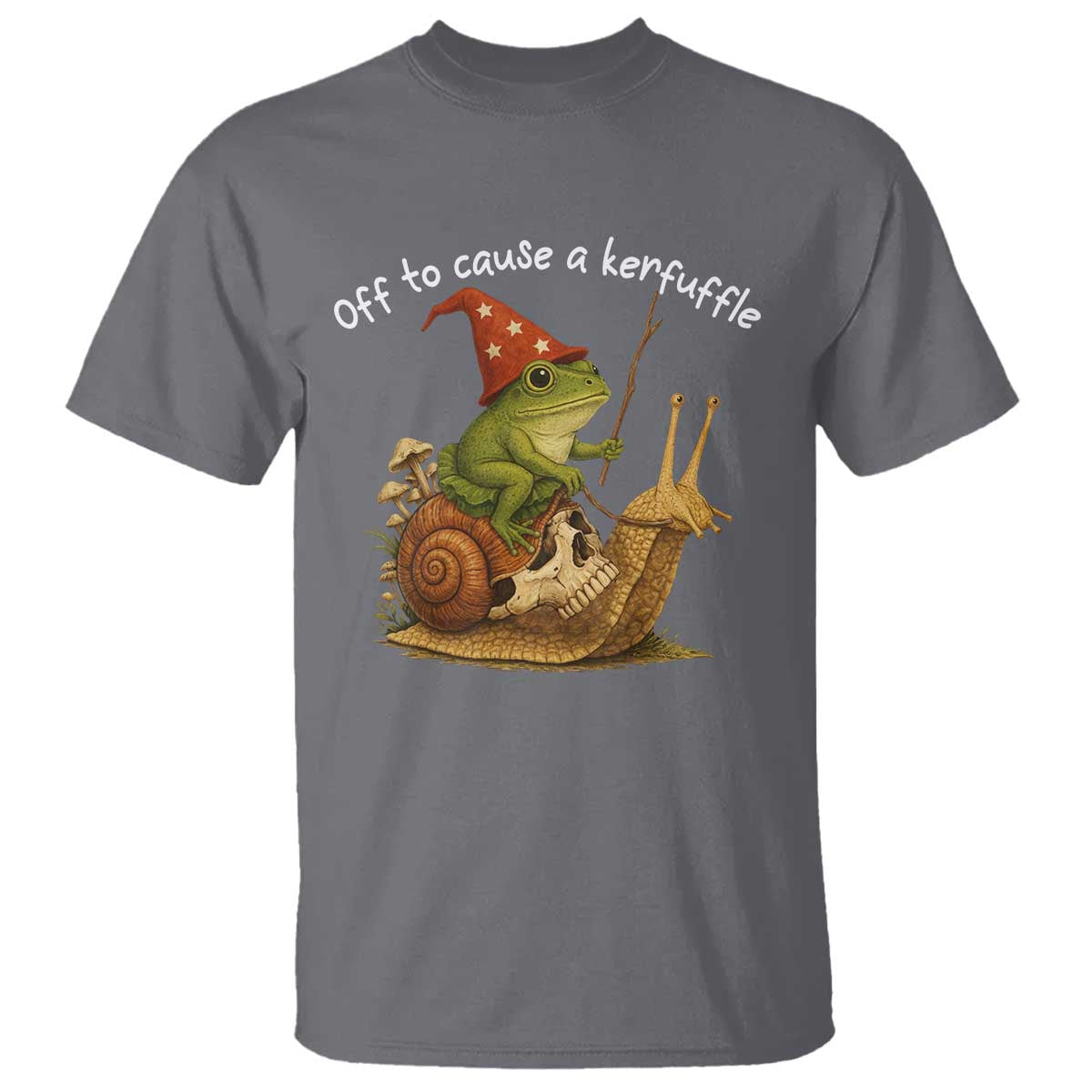 Whimsical Frog Wizard Meme T Shirt Off to Cause A Kerfuffle TS10 Charcoal Print Your Wear