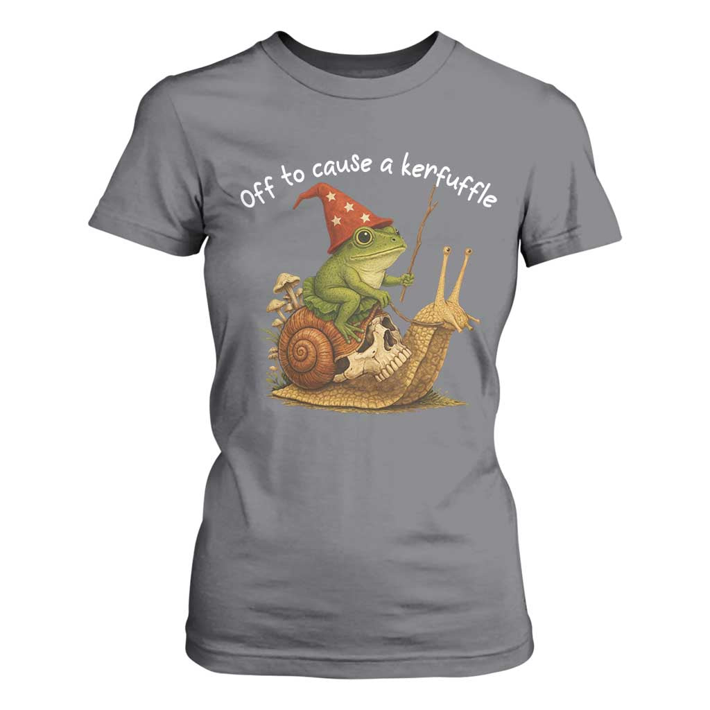 Whimsical Frog Wizard Meme T Shirt For Women Off to Cause A Kerfuffle TS10 Charcoal Print Your Wear