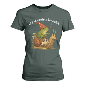 Whimsical Frog Wizard Meme T Shirt For Women Off to Cause A Kerfuffle TS10 Dark Forest Green Print Your Wear