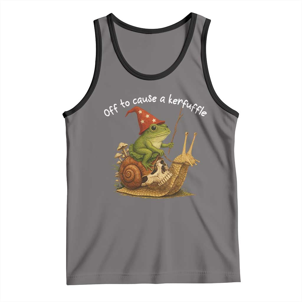 Whimsical Frog Wizard Meme Tank Top Off to Cause A Kerfuffle TS10 Deep Heather Black Print Your Wear