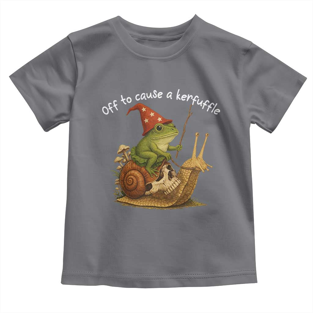 Whimsical Frog Wizard Meme Toddler T Shirt Off to Cause A Kerfuffle TS10 Charcoal Print Your Wear