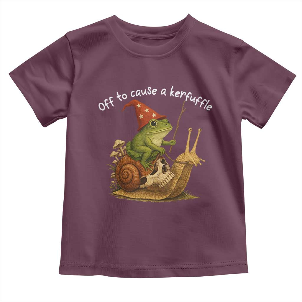 Whimsical Frog Wizard Meme Toddler T Shirt Off to Cause A Kerfuffle TS10 Maroon Print Your Wear