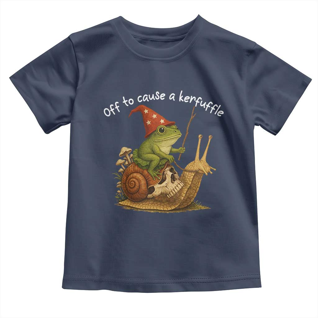 Whimsical Frog Wizard Meme Toddler T Shirt Off to Cause A Kerfuffle TS10 Navy Print Your Wear