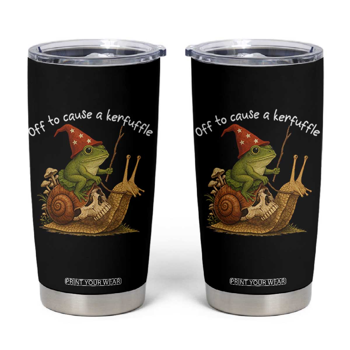 Whimsical Frog Wizard Meme Tumbler Cup Off to Cause A Kerfuffle TS10 Black Print Your Wear