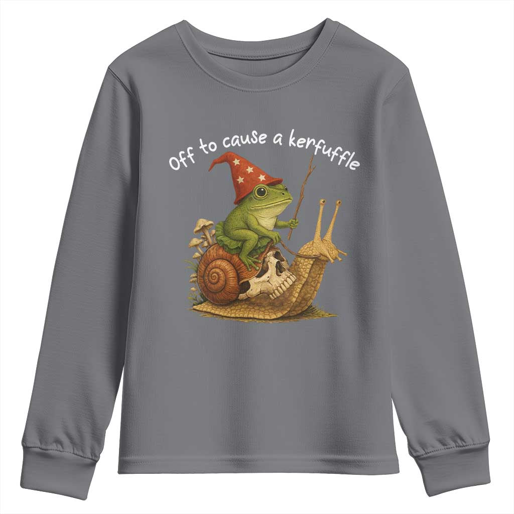 Whimsical Frog Wizard Meme Youth Sweatshirt Off to Cause A Kerfuffle TS10 Charcoal Print Your Wear