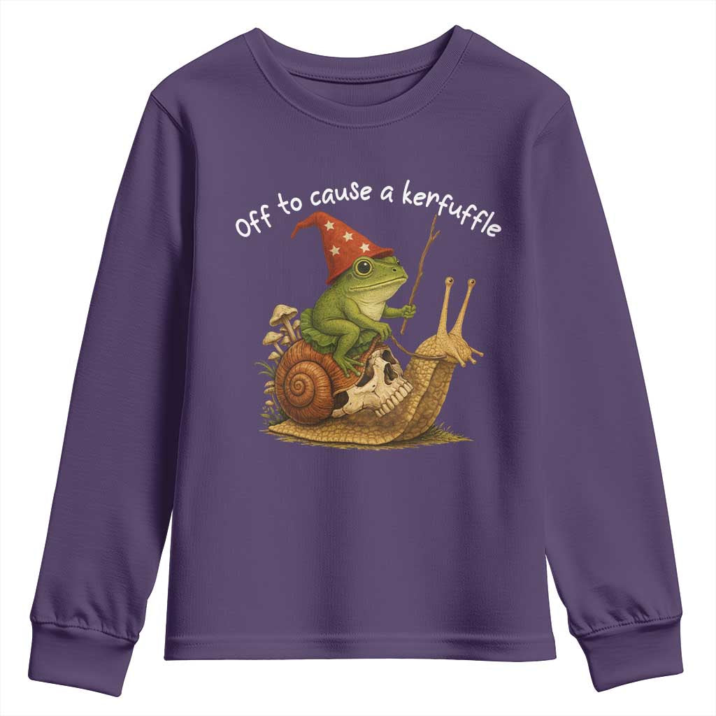 Whimsical Frog Wizard Meme Youth Sweatshirt Off to Cause A Kerfuffle TS10 Purple Print Your Wear