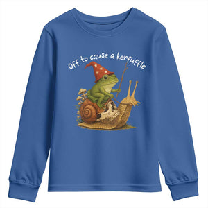 Whimsical Frog Wizard Meme Youth Sweatshirt Off to Cause A Kerfuffle TS10 Royal Blue Print Your Wear