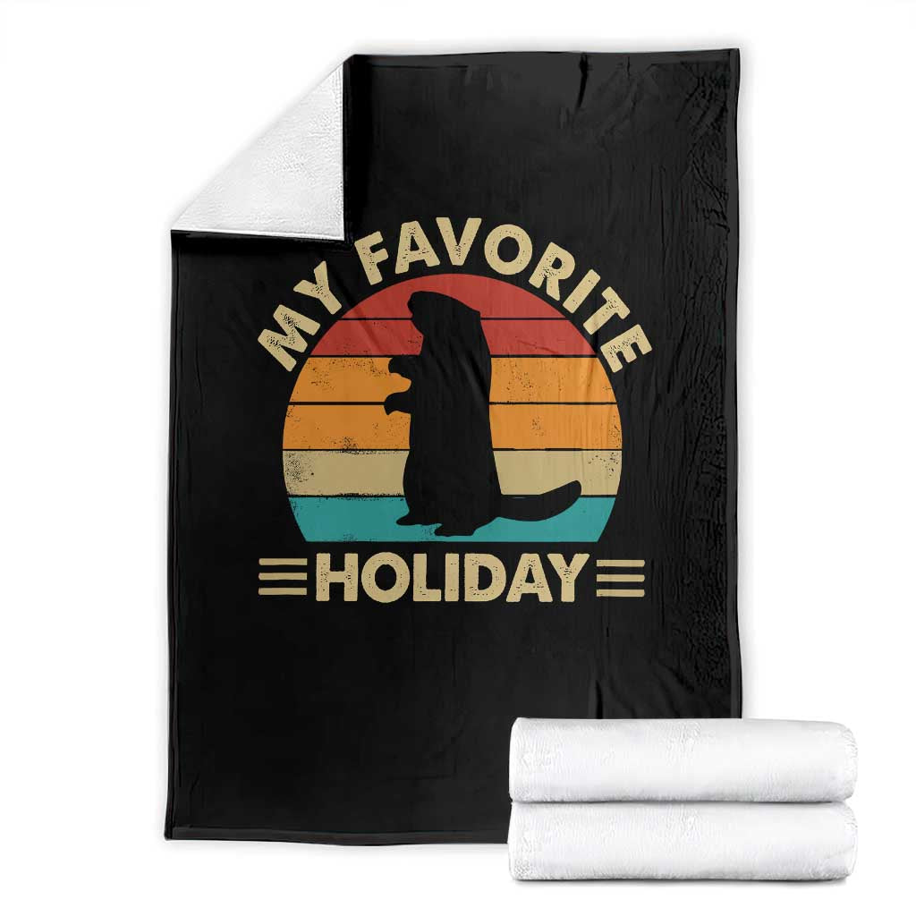 Groundhog Day Throw Blanket My Favorite Holiday Retro Woodchuck TS10 Black Print Your Wear