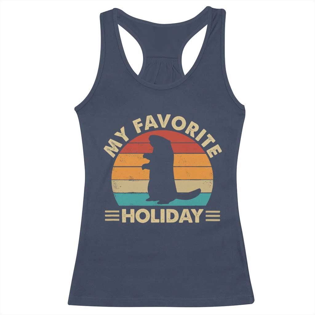 Groundhog Day Racerback Tank Top My Favorite Holiday Retro Woodchuck TS10 Navy Print Your Wear