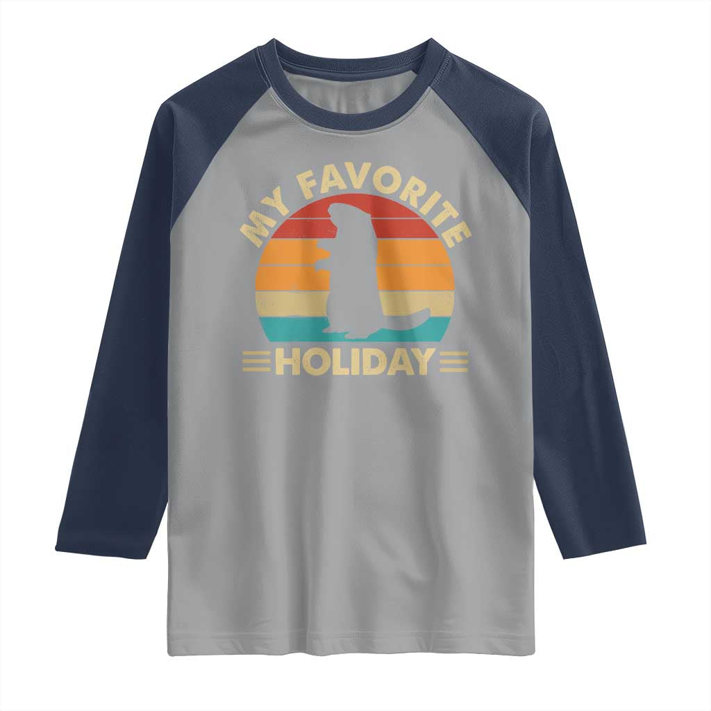 Groundhog Day Raglan Shirt My Favorite Holiday Retro Woodchuck TS10 Sport Gray Navy Print Your Wear