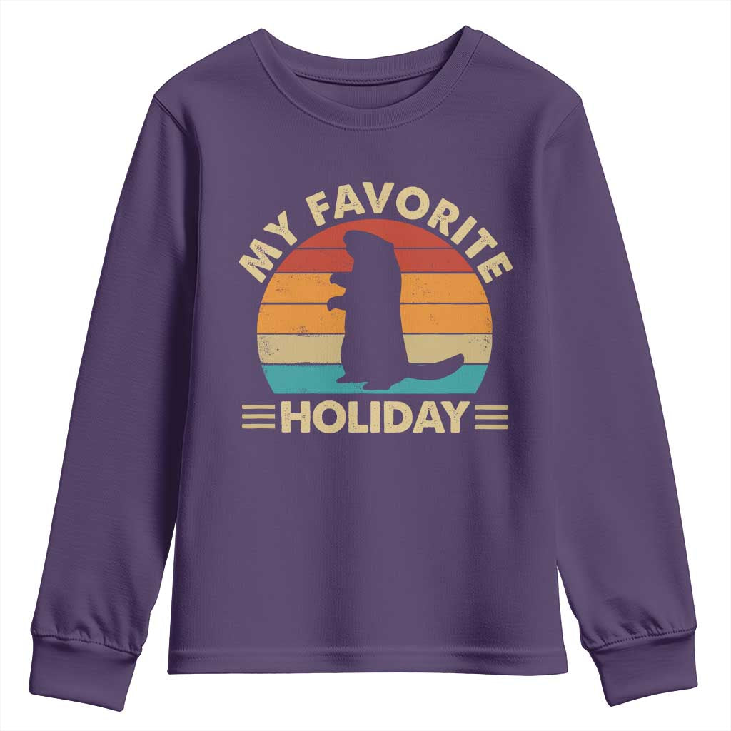 Groundhog Day Youth Sweatshirt My Favorite Holiday Retro Woodchuck TS10 Purple Print Your Wear