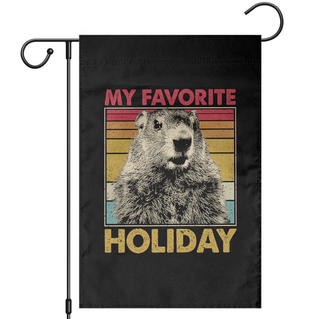 Groundhog Day Garden Flag Retro My Favorite Holiday Retro Woodchuck TS10 Black Print Your Wear
