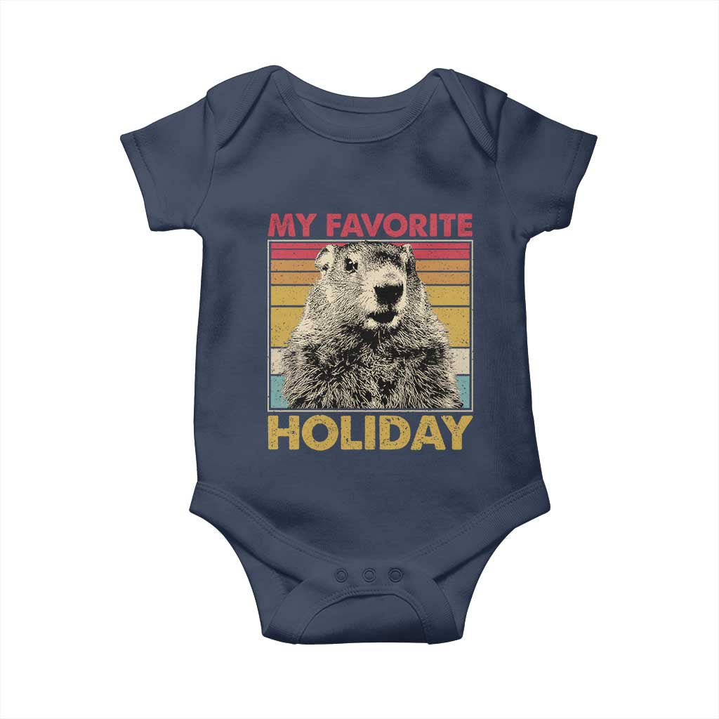 Groundhog Day Baby Onesie Retro My Favorite Holiday Retro Woodchuck TS10 Navy Print Your Wear