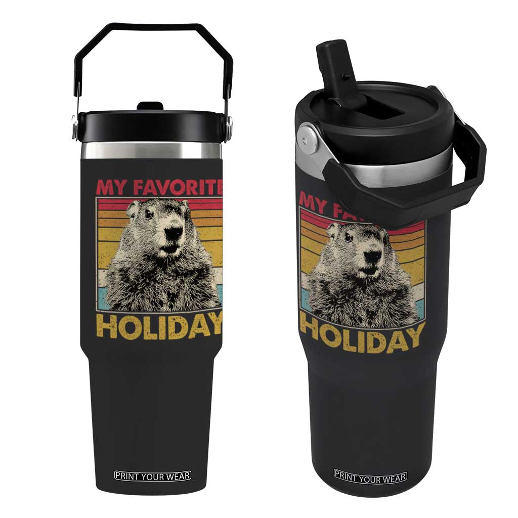 Groundhog Day Flip Straw Tumbler Retro My Favorite Holiday Retro Woodchuck TS10 One Size: 30 oz Black Print Your Wear