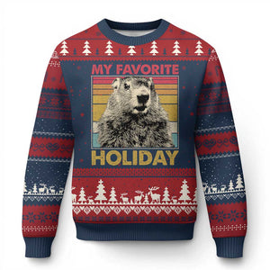 Groundhog Day Ugly Christmas Sweater Retro My Favorite Holiday Retro Woodchuck TS10 Navy Red Print Your Wear